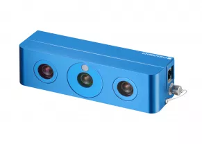 青い Ensenso N 3D カメラの正面図