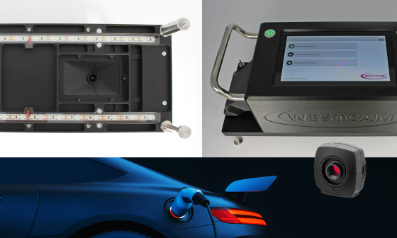 検査装置、WESTCAM製デバイス、電気自動車、産業用カメラのコラージュ