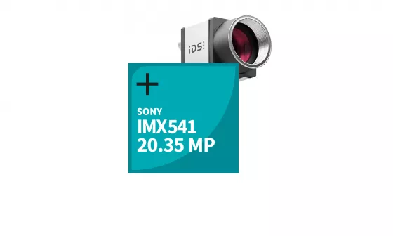 uEye+ CPカメラが表示され、その手前にはセンサー名IMX541と解像度20MPのテキストが表示される。