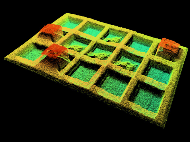隆起のある分割トレイのカラフルな3D点群