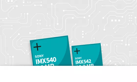 センサー名IMX540とIMX542の2つのボックスを含む回路基板をスタイリッシュに表現。