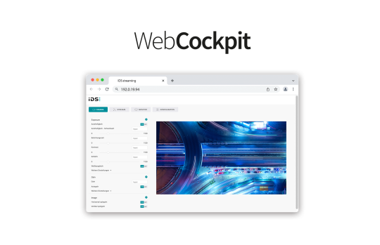 ブラウザのWebCockpit：右側にストリーム、左側にカスタマイズ可能なオプション