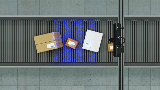 コンベアベルト上の荷物の 3D データに加えて、Ensenso C は荷物のコードを読み取るための基本データも提供します。