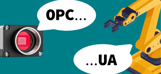 OPCUAについて吹き出しで会話するuEyeカメラとロボット（それぞれカットされている