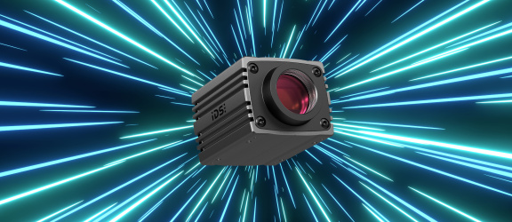 IDS 産業用カメラ uEye Warp10、青と緑の光線効果