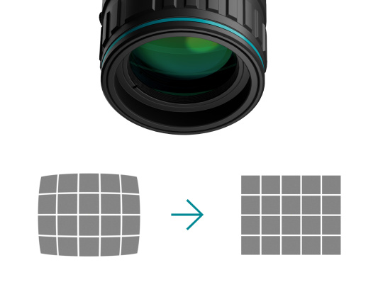 カメラレンズとレンズ補正の概略図