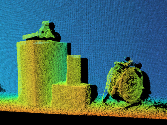 さまざまな高さに位置する物体のカラフルな3D点群