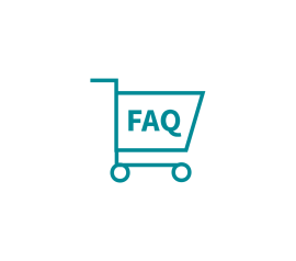 ショッピングカートのアイコンと「FAQ」のテキストを組み合わせたベクターグラフィック。ウェブストアに関するよくある質問を象徴しています。