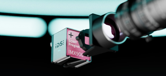 IDS監視カメラ、「Sony Pregius IMX900」と表示されたラベル、およびレンズ。