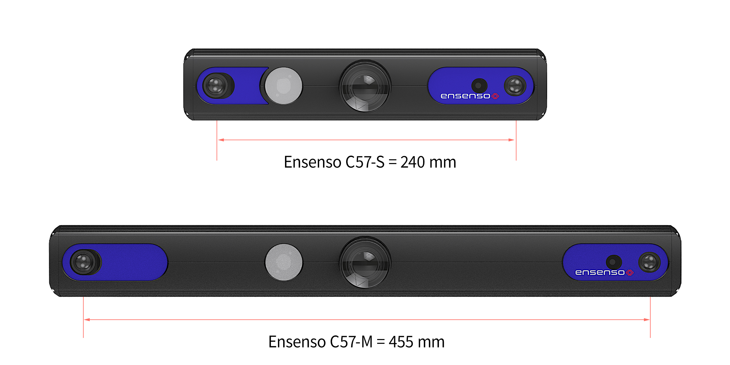 Ensenso C57 正面 - 短いベースライン S と長いベースライン M