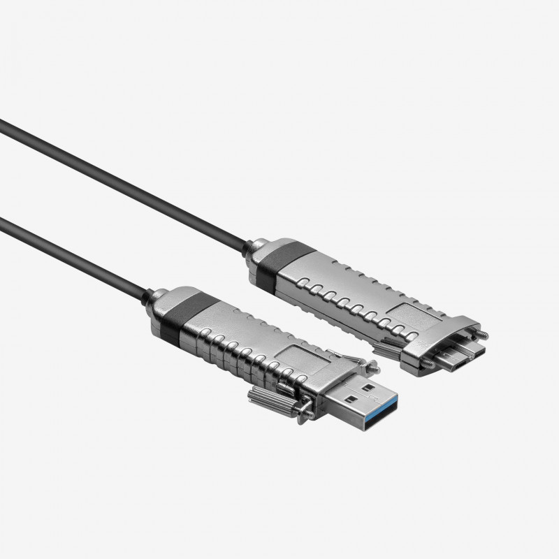 USB 3、AOC、アクティブケーブル、直線、マイクロB、ねじ込み式、ドラッグチェーン、30 m