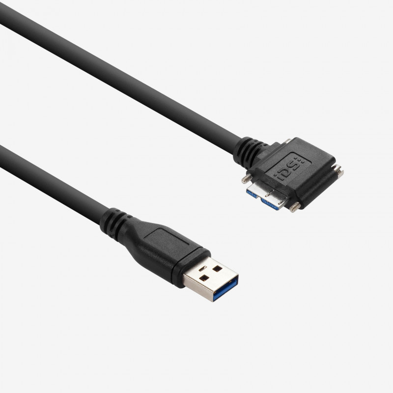 USB 3、標準ケーブル、 L 型コネクター右向き、ねじ込み式、5 m