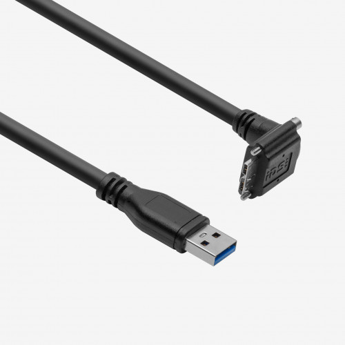 USB 3、標準ケーブル、 L 型コネクター下向き、ねじ込み式、5 m