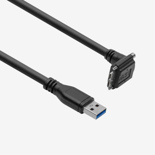 USB 3、標準ケーブル、 L 型コネクター下向き、ねじ込み式、0.3 m